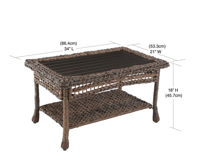 W Unlimited Modern Concept Faux Sea Grass Resin Rattan Coffee Table Dark Brown - Diamond Home USA