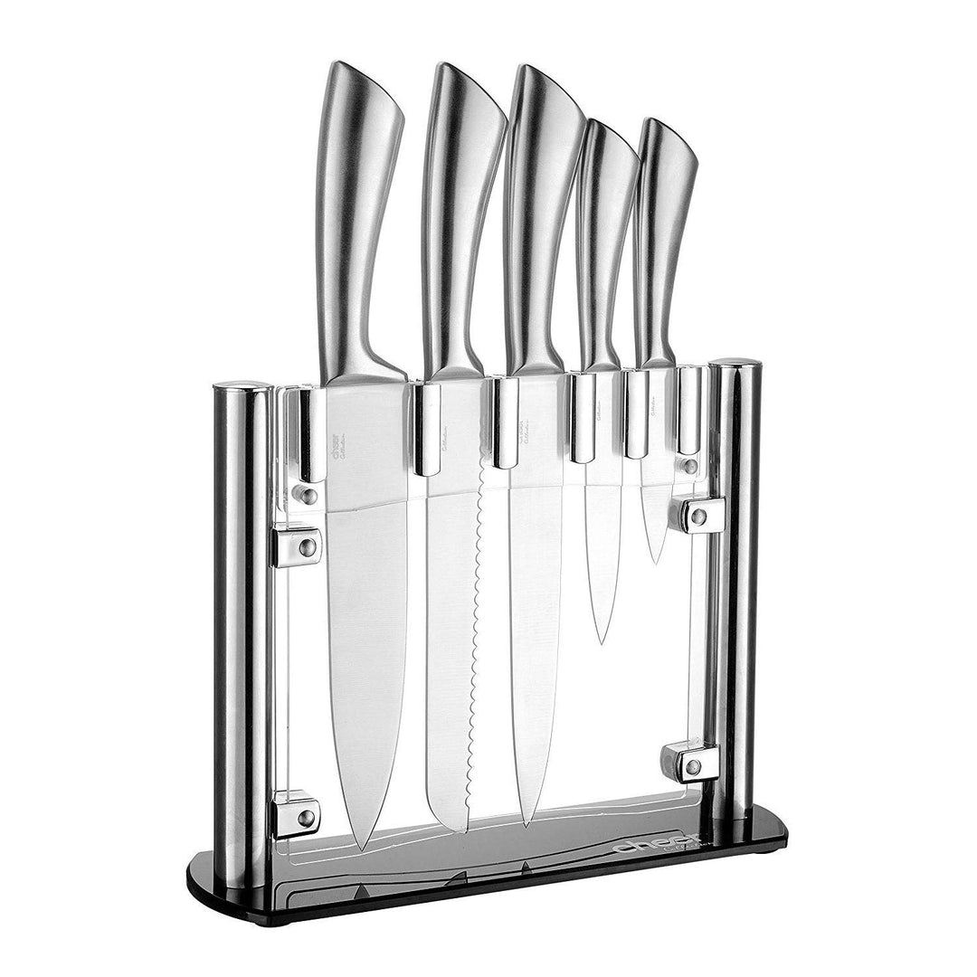 6pc Stainless Steel Kitchen Knife Set With Acrylic Stand 6 Piece