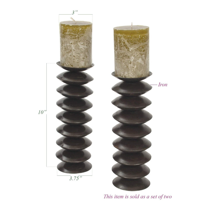 Stacked Disk Candlesticks Black Classic Metal - Diamond Home USA