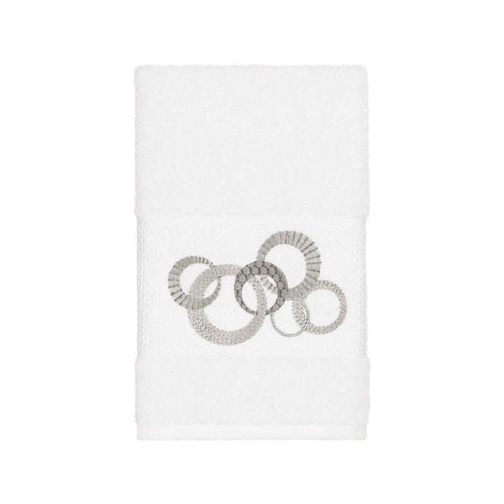 Turkish Cotton Circles Embroidered White 4-Piece Hand Towel Set Terry Cloth - Diamond Home USA