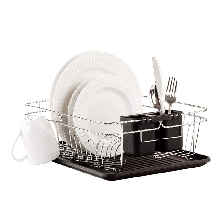 Kitchen Details 3 Piece Twisted Chrome Dish Drying Rack|Cutlery Basket|Drain