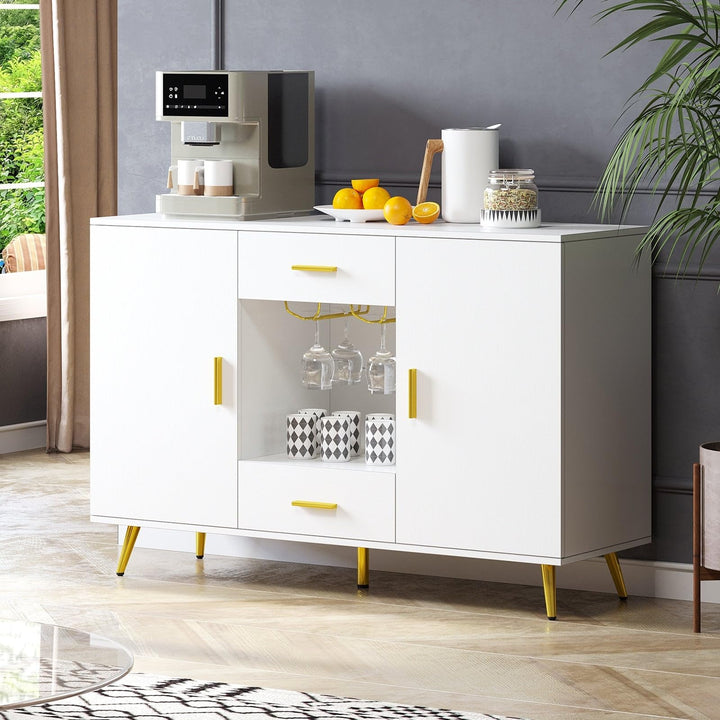 Modern Wood Buffet Cabinet Sideboard with Storage Adjustable Shelf Wine Glass White