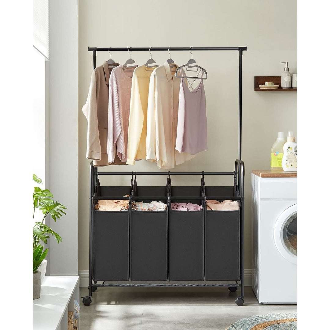 4-Bag Rolling Laundry Sorter with Hanging Bar Heavy-Duty Wheels Larger Bags