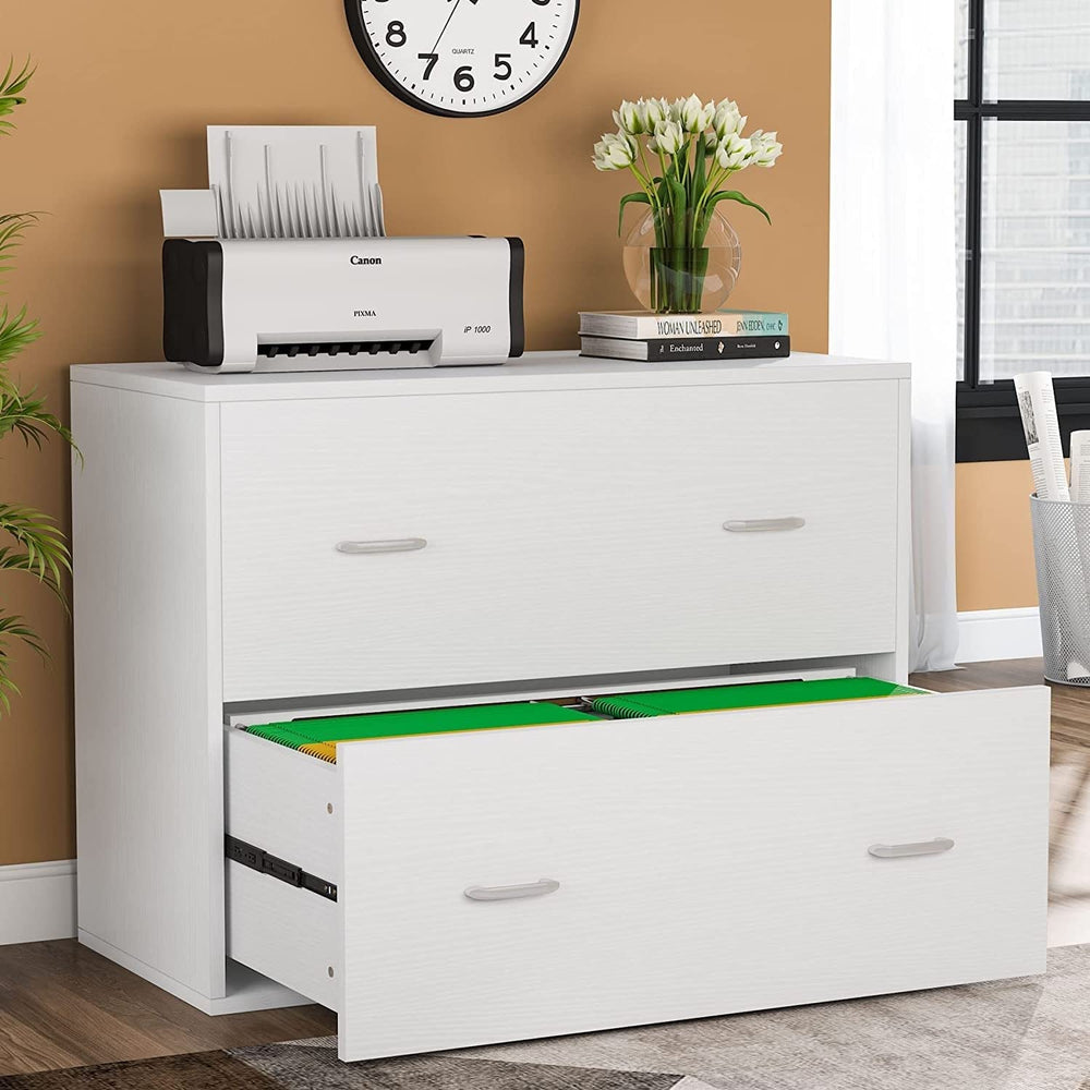 Bluebell 2-Drawer Wood Lateral File Cabinet with Wheels A4 Size White Modern - Diamond Home USA