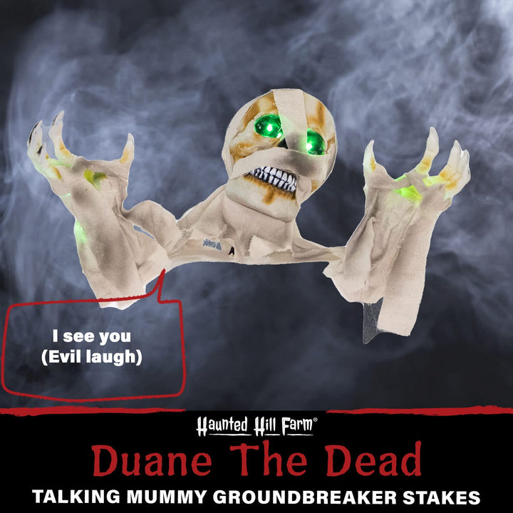 Haunted Hill Farm 10-in. Duane The Dead Talking Mummy Groundbreaker with - Diamond Home USA
