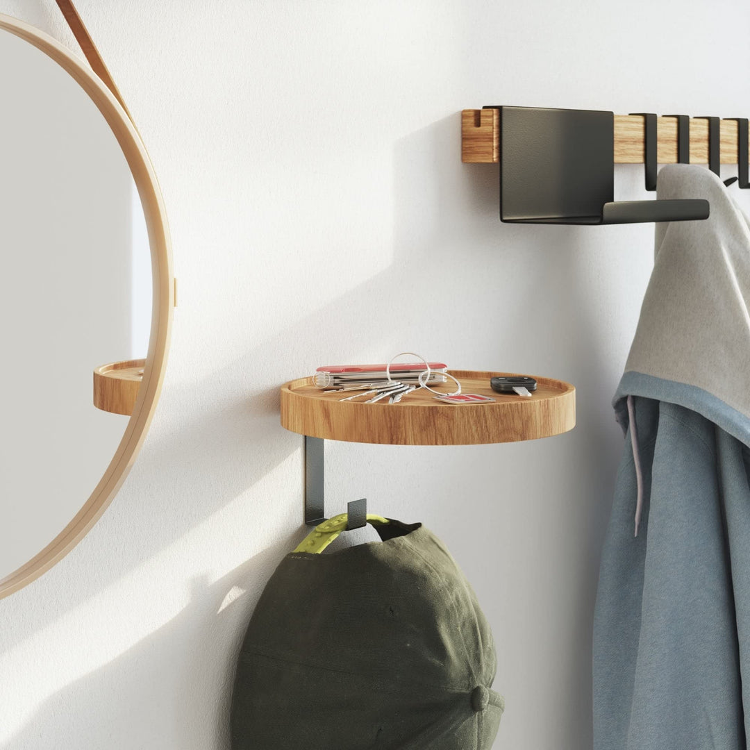 Solid Oak Coat Rack with 1 Hook Beige Modern Contemporary Finish