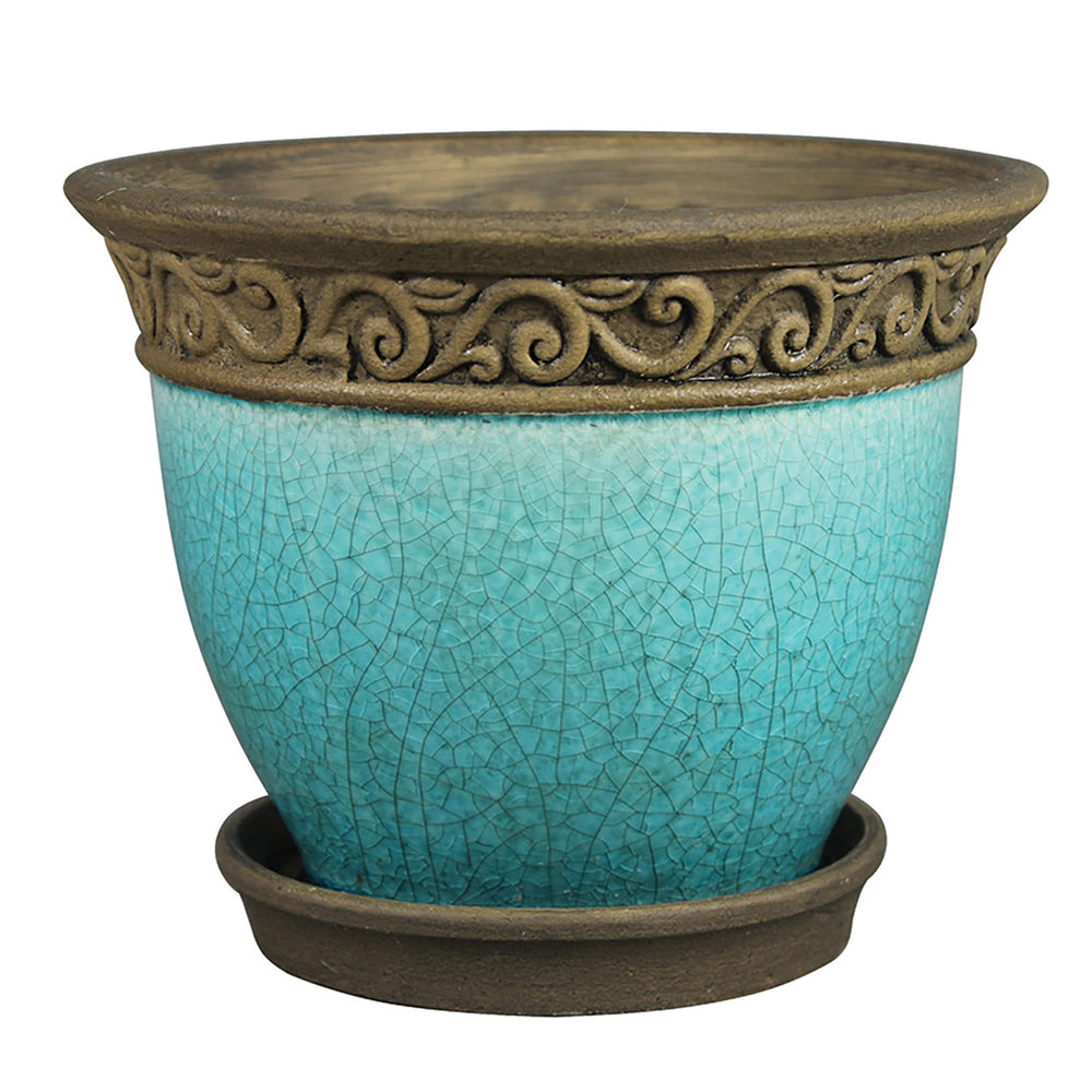 Southern Patio Cadiz 8in Diameter Crackled Glazed Ceramic Indoor Outdoor - Diamond Home USA