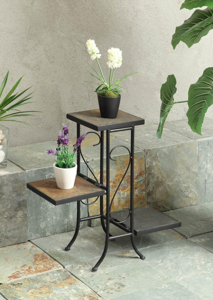 4D Concepts 3-Tier Plant Stand with Slate Top Metal/Slate - Diamond Home USA
