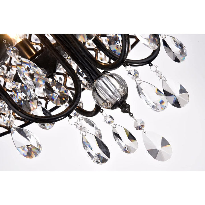 Black 4-Light Round Beaded Drum Chandelier with Crystals Hanging Glam Modern - Diamond Home USA