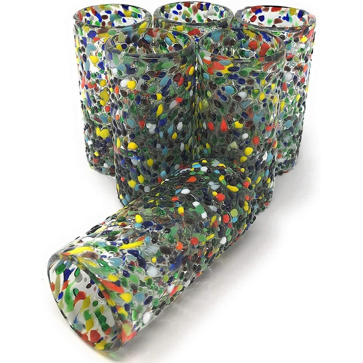 Hand Blown Mexican Tequila Glasses Set Of 6 Confetti Design Shot (2 Oz Each) - Diamond Home USA