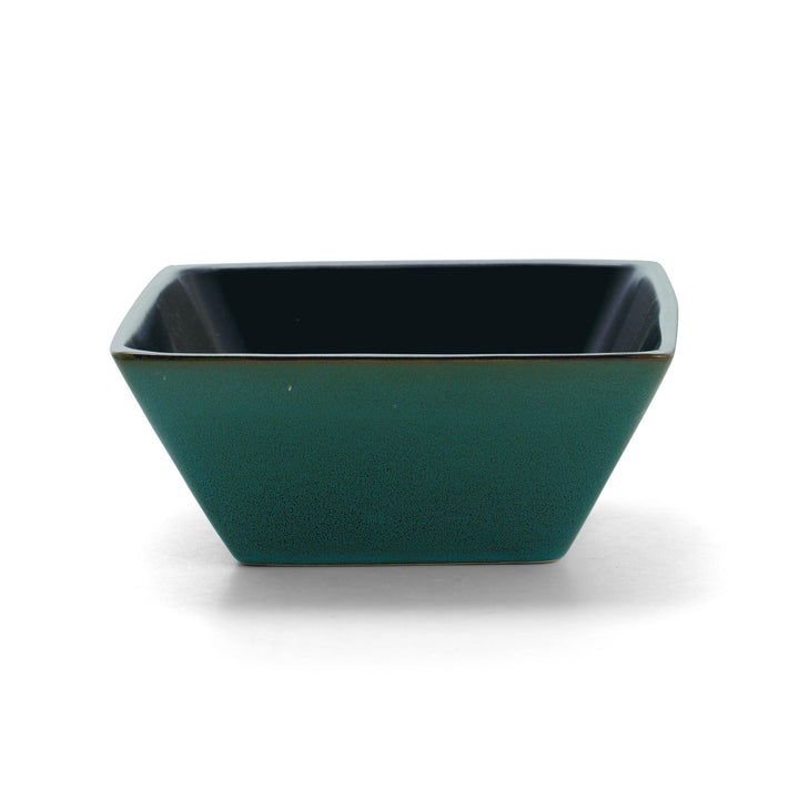 16 Piece Square Dinnerware Set In Dark Teal And Black Blue Solid Modern - Diamond Home USA