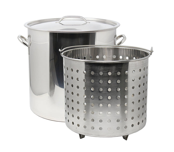 Ballington 13-Gal 16" Stainless Steel Stock Pot w Deep Steamer/Boil Basket & Lid
