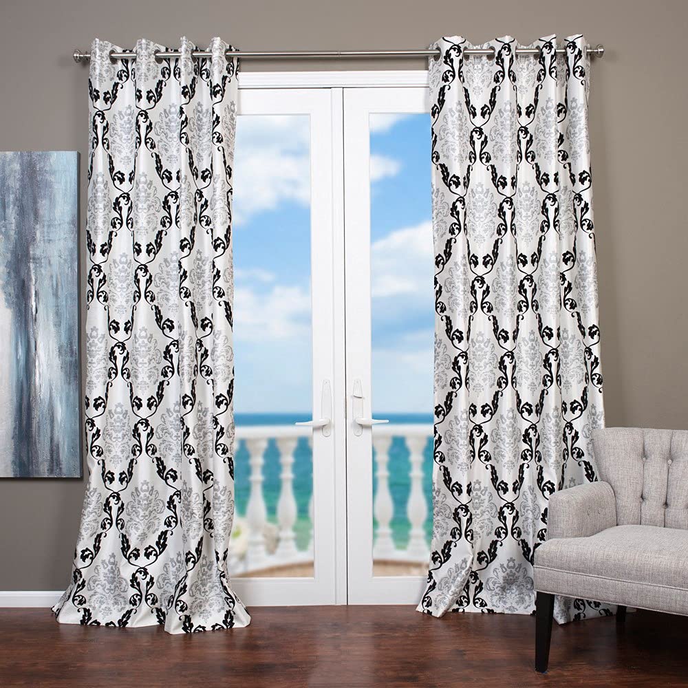 Lambrequin Arabella Flocked Curtain Panel White 54 x 108 108 Inches 54 x 108 - White
