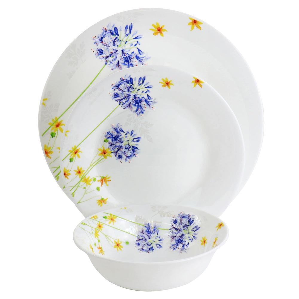 12 Piece Tempered Opal Glass Dinnerware Set Multi Color Floral Traditional Round - Diamond Home USA