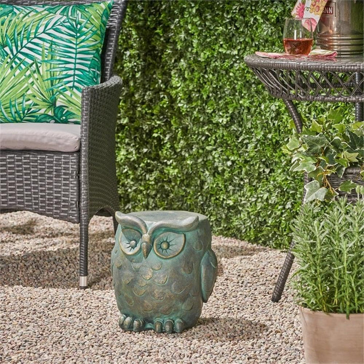 Noble House Pratchett Outdoor 12.5" Stone Garden Stool in Copper Patina Green - Diamond Home USA