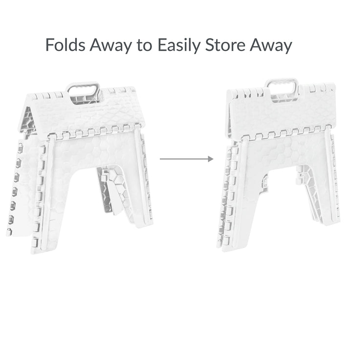 Simplify 12 Inch Folding Step Stool|Collapsible|300 Pound White - 13.75"x 9"x 12" - Diamond Home USA