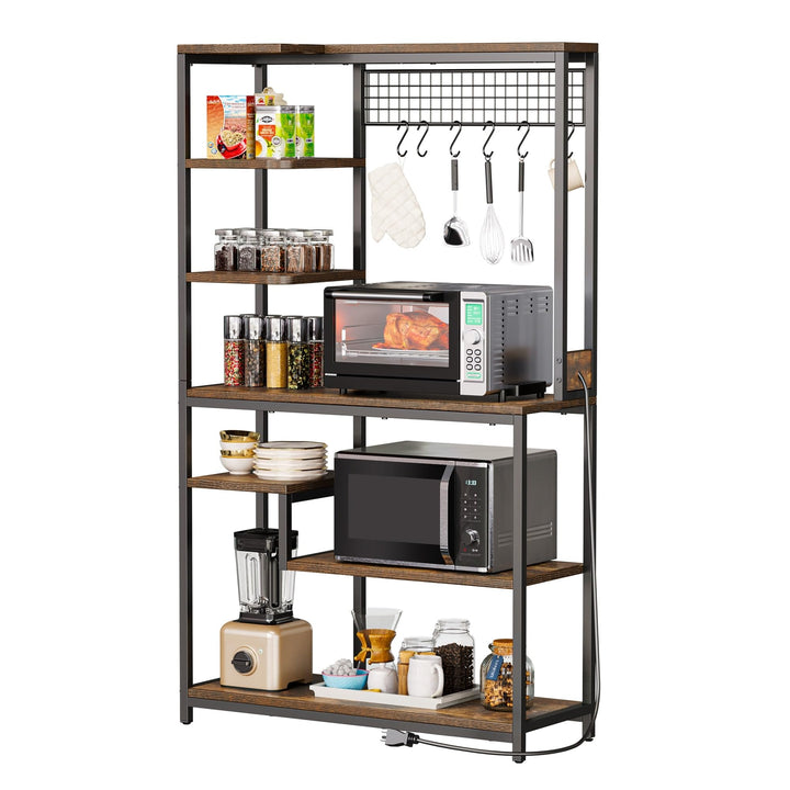 Kitchen Microwave Stand Bakers Rack Utility Storage Shelf with Power Outlet - Diamond Home USA