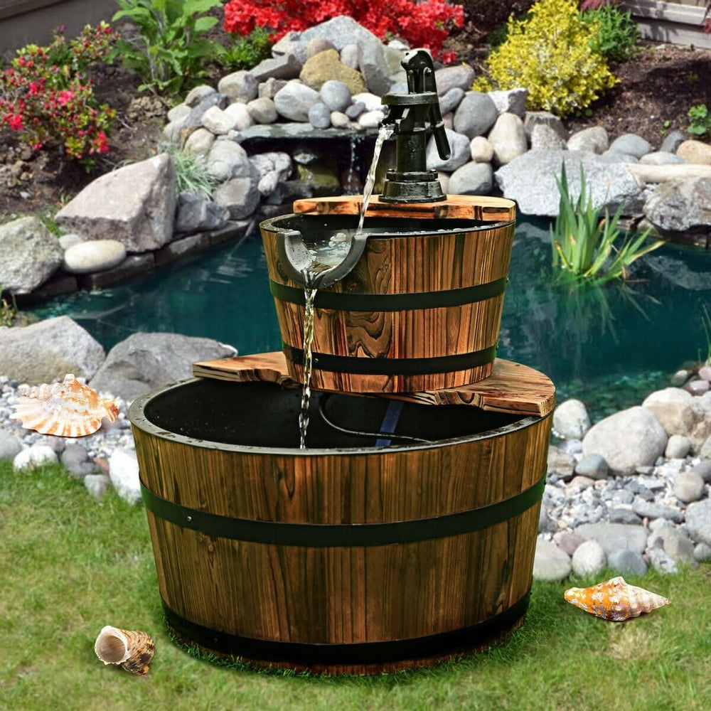 Wooden Waterfall Fountain Bucket Brown Wood - Diamond Home USA