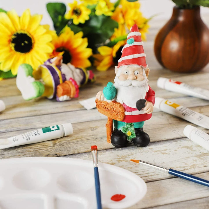 2 Pack Mini Paint Your Own Garden Gnome Statues Unpainted DIY Ceramic - Diamond Home USA
