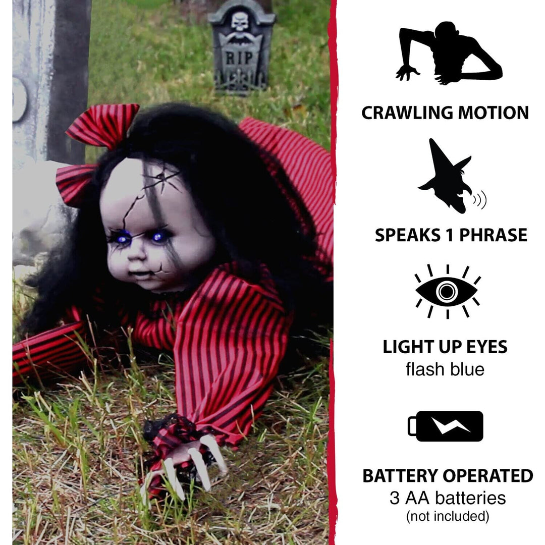 44 in. Doll Indoor/Outdoor Halloween Decoration Light-up Blue Eyes Crawling - Diamond Home USA