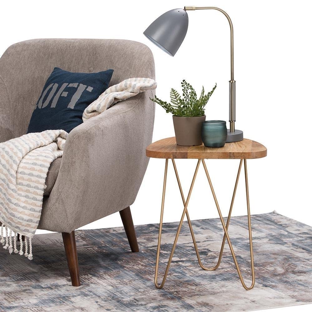 SIMPLIHOME Patrice Mid Century Modern 18 inch Wide Metal and Wood Accent Side Natural - Diamond Home USA