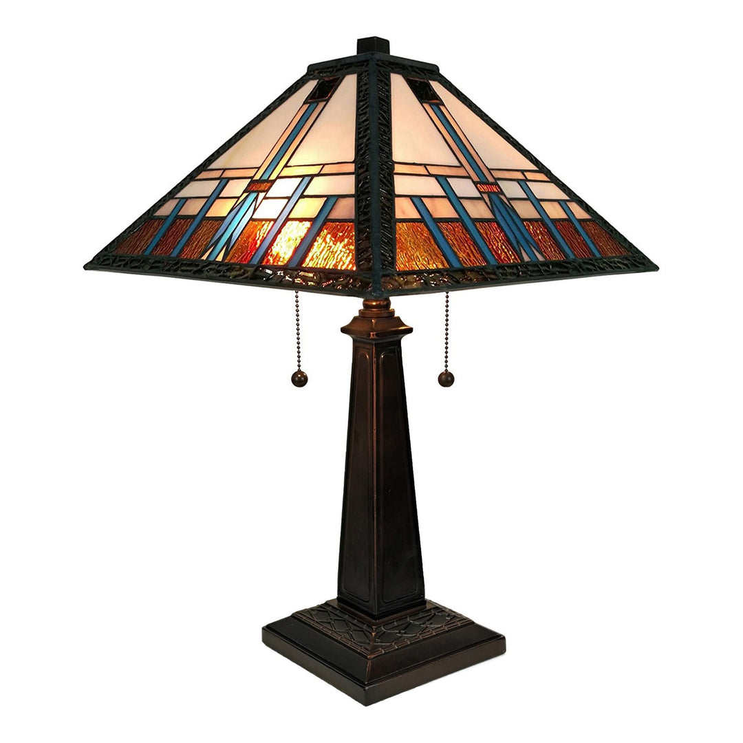 Amora Vintage Tiffany Table Lamp - Geometric Mission Style Table Night Light -