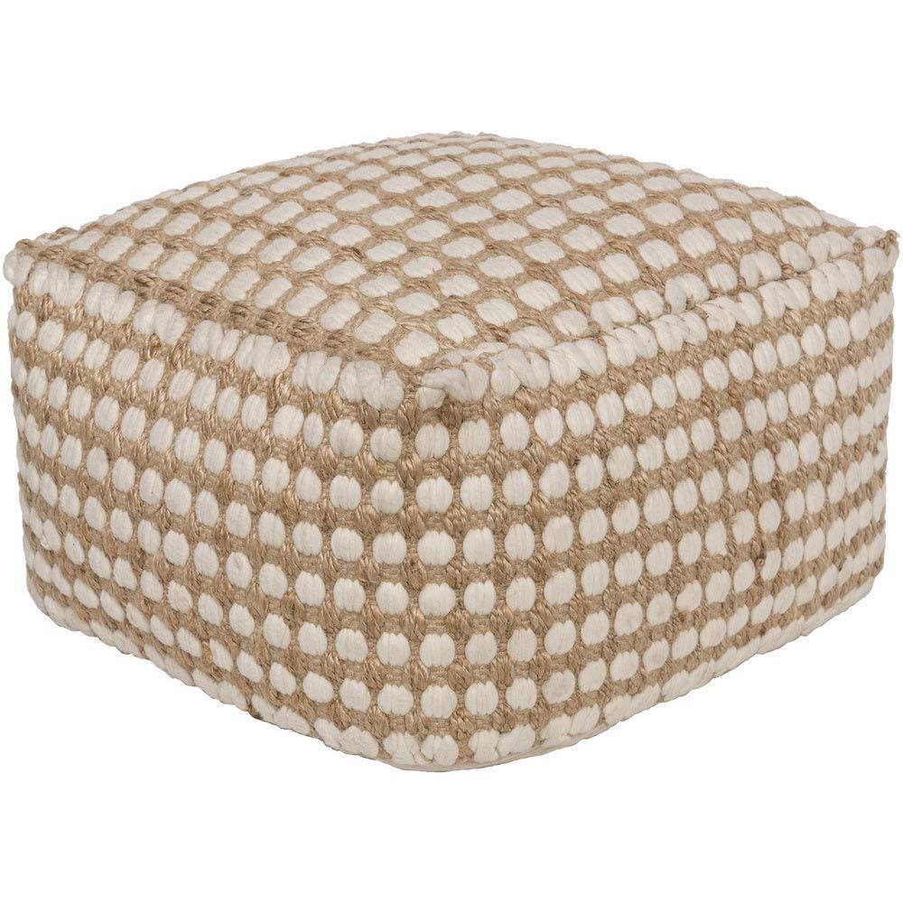 Large Jute Ottoman own Farmhouse Stripe Textured Squared Pouf White Natural