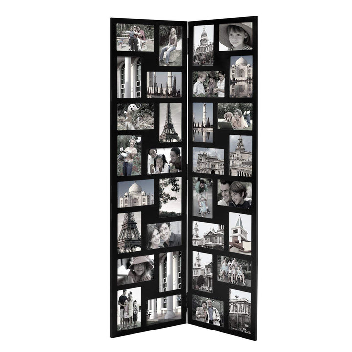 Black Wood Hinged Folding Screen-Style Collage Picture Photo Frame with 32 - Diamond Home USA