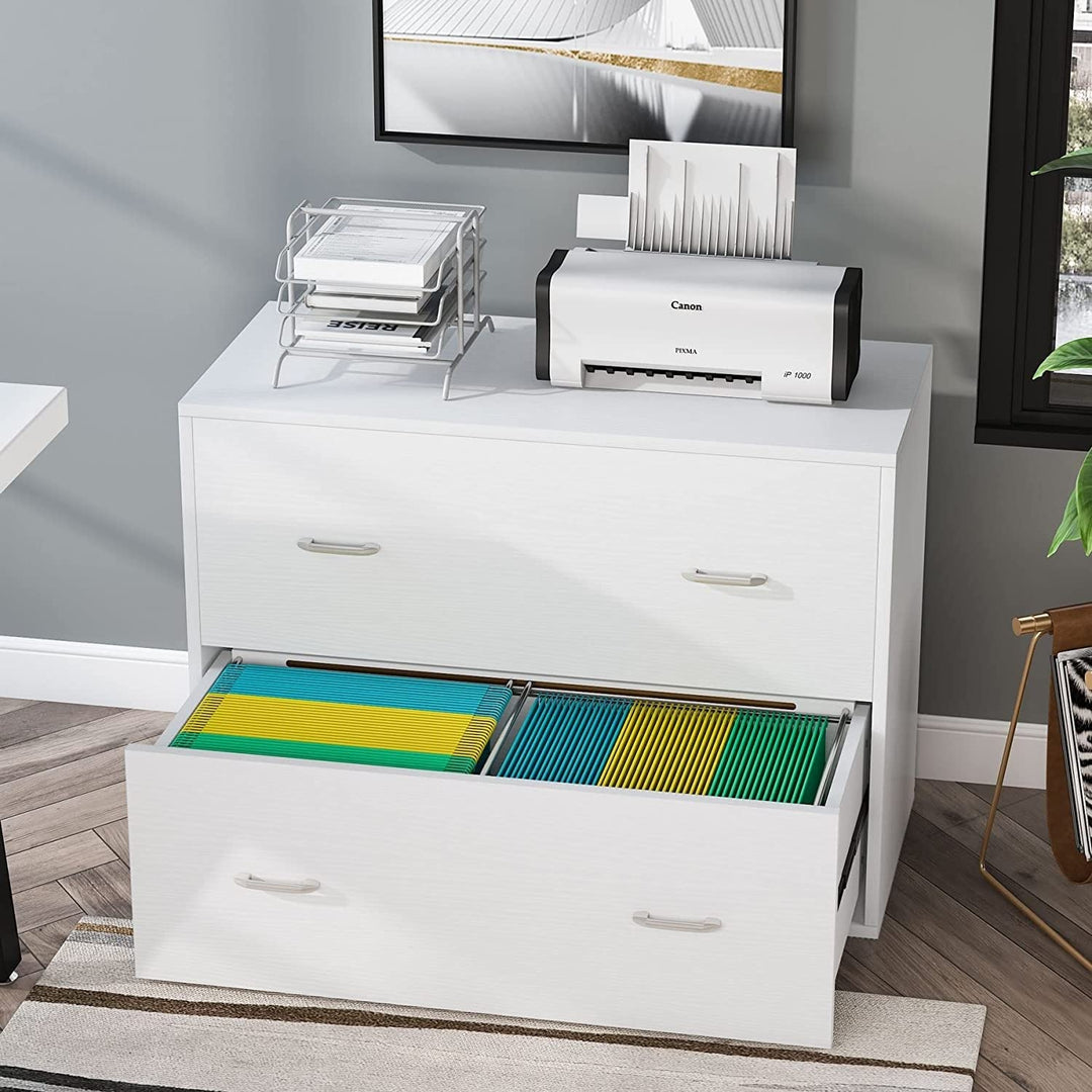Bluebell 2-Drawer Wood Lateral File Cabinet with Wheels A4 Size White Modern