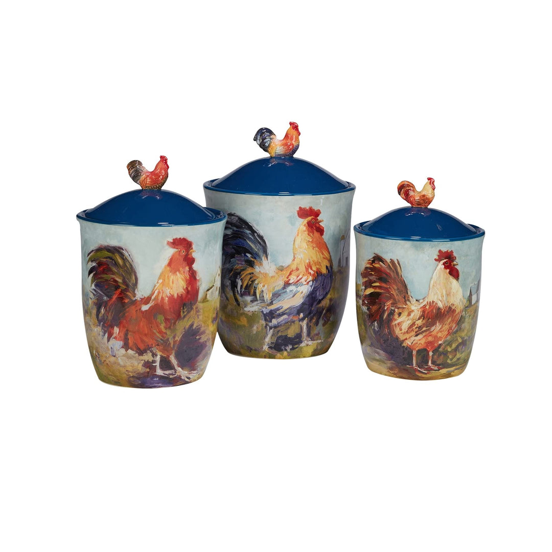 3-Piece Canister Set 52 Oz 74 96 Oz. Blue Green Multi Color Ceramic Non-Stick