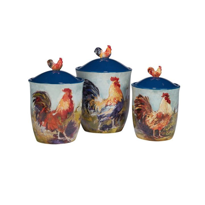 3-Piece Canister Set 52 Oz 74 96 Oz. Blue Green Multi Color Ceramic Non-Stick
