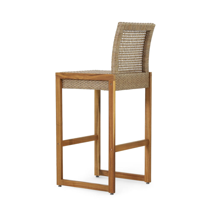 Christopher Knight Home Elon Outdoor Barstools - Wicker and Acacia Wood - - Diamond Home USA
