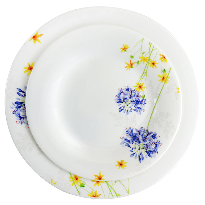 12 Piece Tempered Opal Glass Dinnerware Set Multi Color Floral Traditional Round - Diamond Home USA