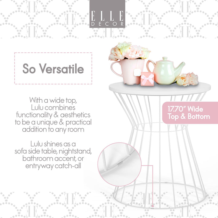 Elle Decor Lulu Modern Hourglass End Table Metal Side Table with Metal Top or White - Diamond Home USA