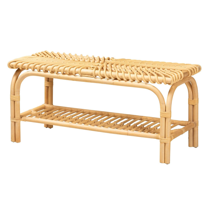 Modern Bohemian Natural Brown Rattan Accent Bench Solid - Diamond Home USA