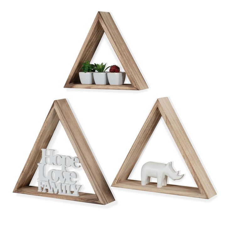 Rustic State Wall Mount Triangle Wooden Box Shelf Varying Sizes Pack of 3