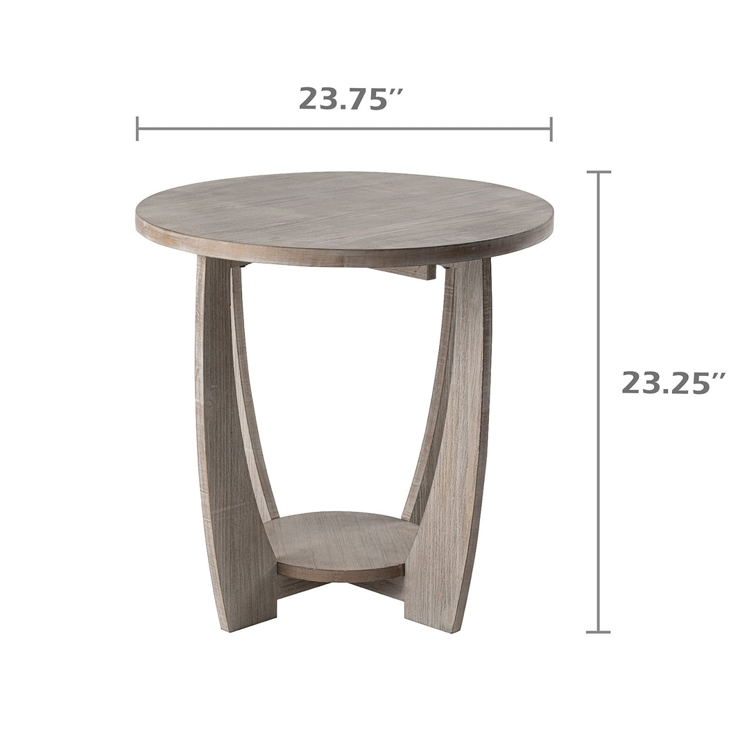Rustic Farmhouse End Table with Storage Shelf French Country Accent Side Round Grey