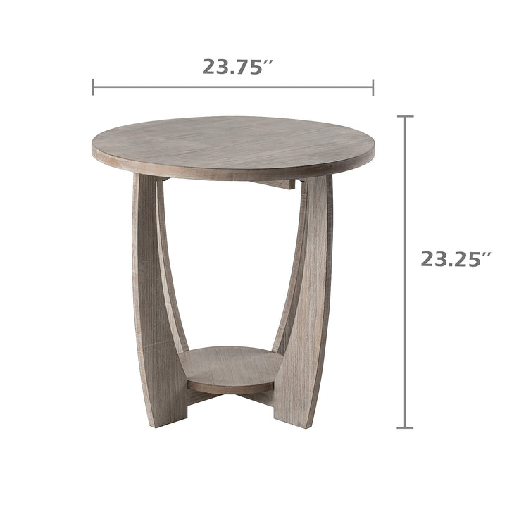 Rustic Farmhouse End Table with Storage Shelf French Country Accent Side Round Grey