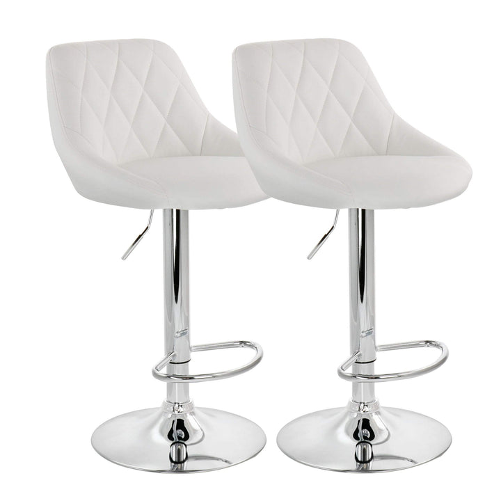 Diamond Leather Modern Bar Stool White Adjustable Swivel Base Set of 2