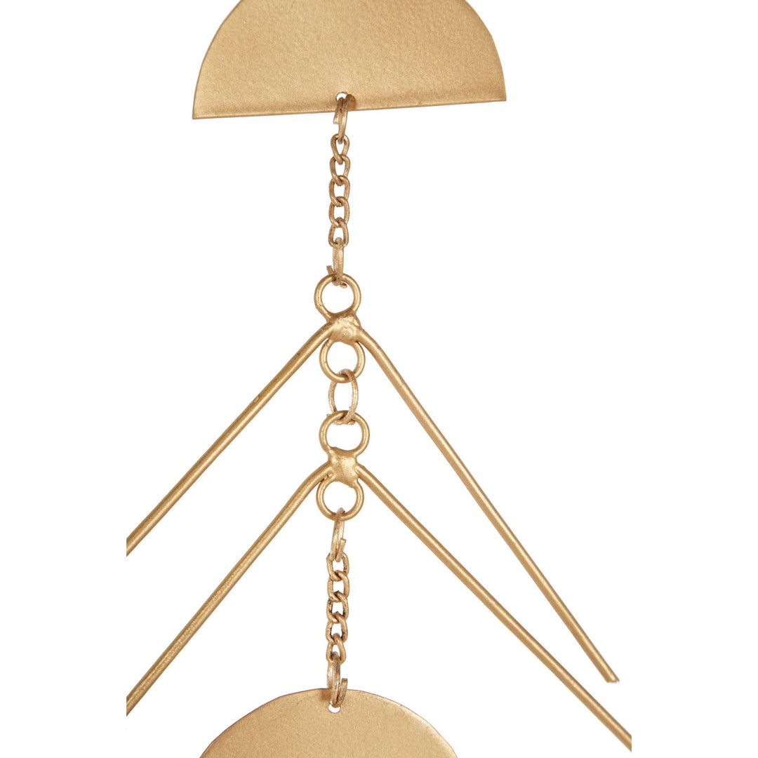 Set of 2 Large and Geometric Shape Gold Metal Wind Chime Transitional Iron - Diamond Home USA