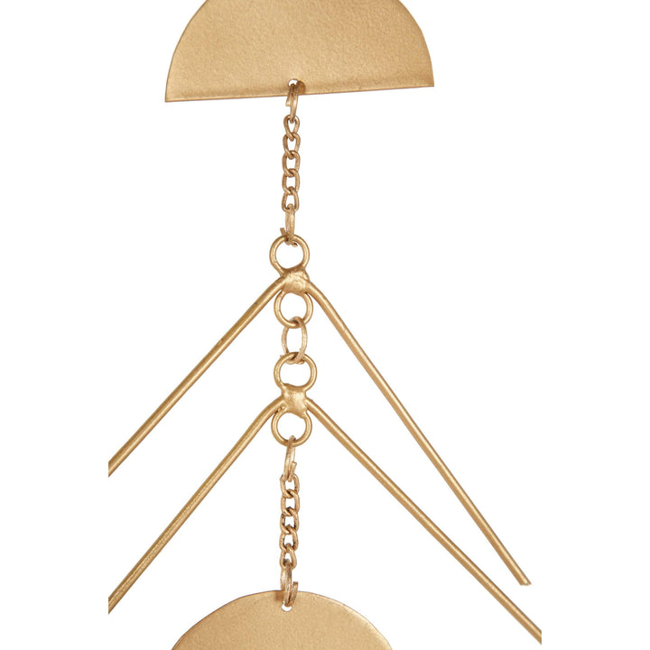 Set of 2 Large and Geometric Shape Gold Metal Wind Chime Transitional Iron - Diamond Home USA