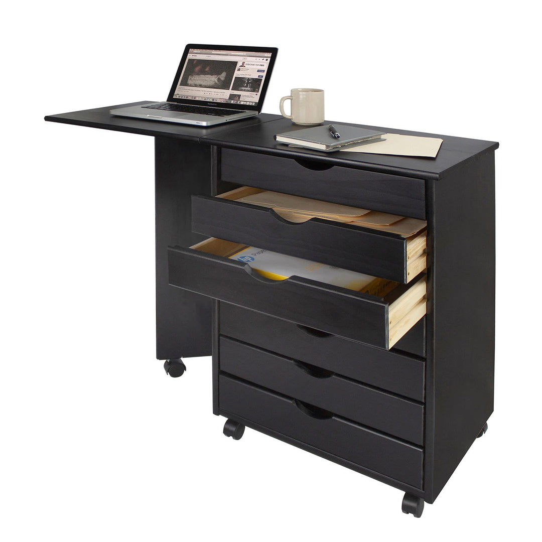 Adeptus Original Drop Leaf Roll Cart with Desk Sold Wood 7 wer Extra Wide - Diamond Home USA