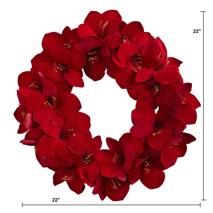 Nearly Natural 22in. Artificial Amaryllis Wreath - Diamond Home USA