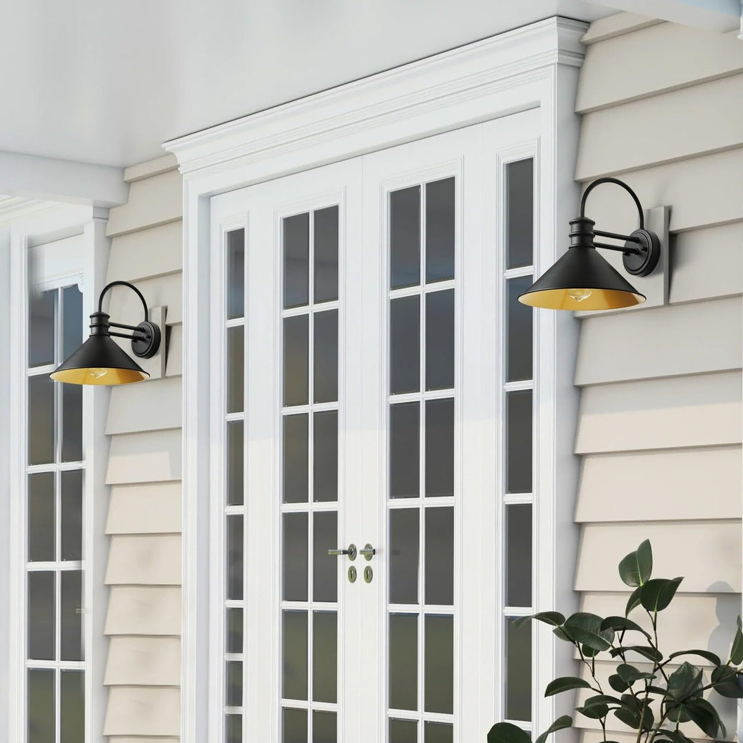 Vintage Farmhouse 1-light Matte Black Gooseneck Wall Sconce with Cone Metal - Diamond Home USA