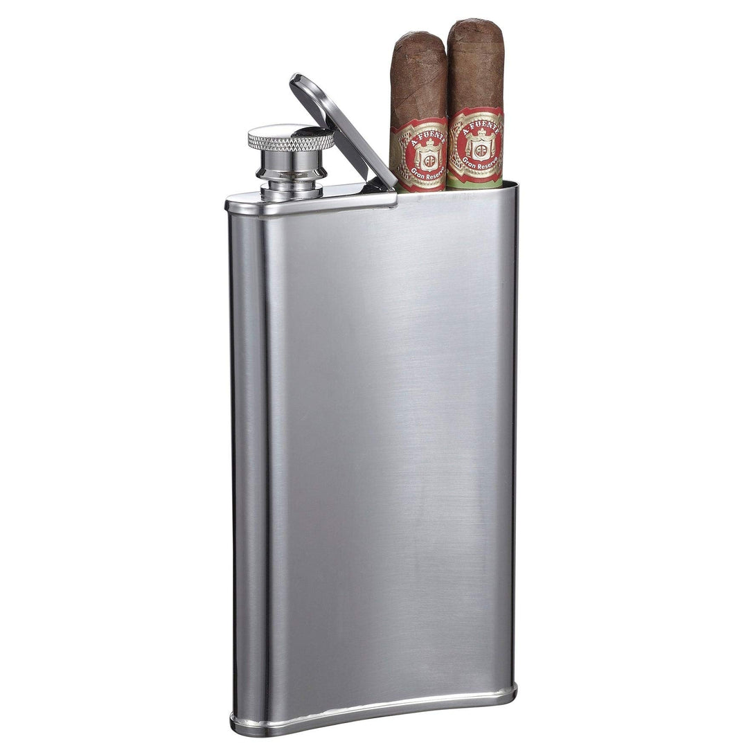 Stainless Steel 4 Oz Flask With Built-in Cigar Holder Grey 1 Piece