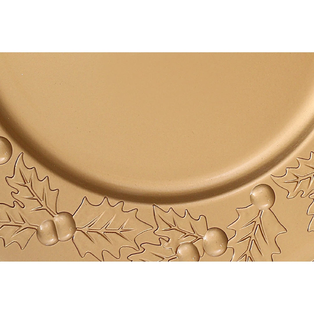 Charger Plate (Hollyberries) (Gold) (13") Set Of 6 Gold Textured Round - Diamond Home USA