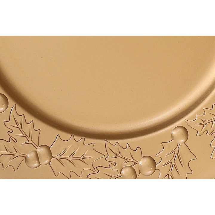 Charger Plate (Hollyberries) (Gold) (13") Set Of 6 Gold Textured Round - Diamond Home USA