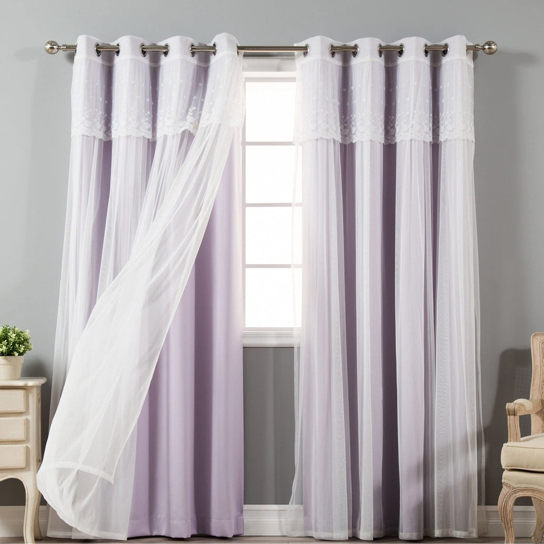 Aurora Home Attached Valance Sheer and Blackout 4-Piece Panel Pair Lilac 52" W x 52"W x 84"L - Lilac
