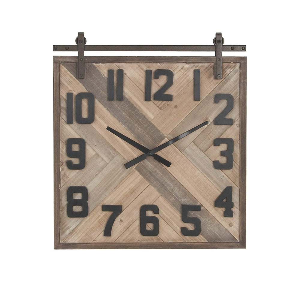 Modern 27 X 24 Inch Wood and Iron Square Wall Clock Studio 350 Brown - Diamond Home USA