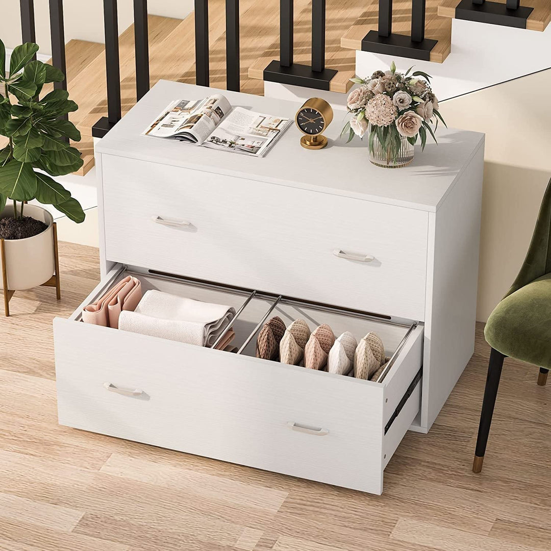 Bluebell 2-Drawer Wood Lateral File Cabinet with Wheels A4 Size White Modern - Diamond Home USA